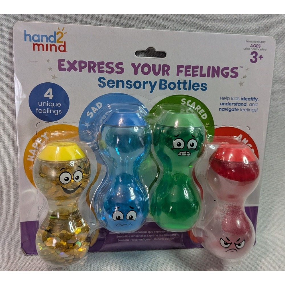 hand2mind Express Your Feelings Sensory Bottles Kids 4-Pack Multicolor New 94488